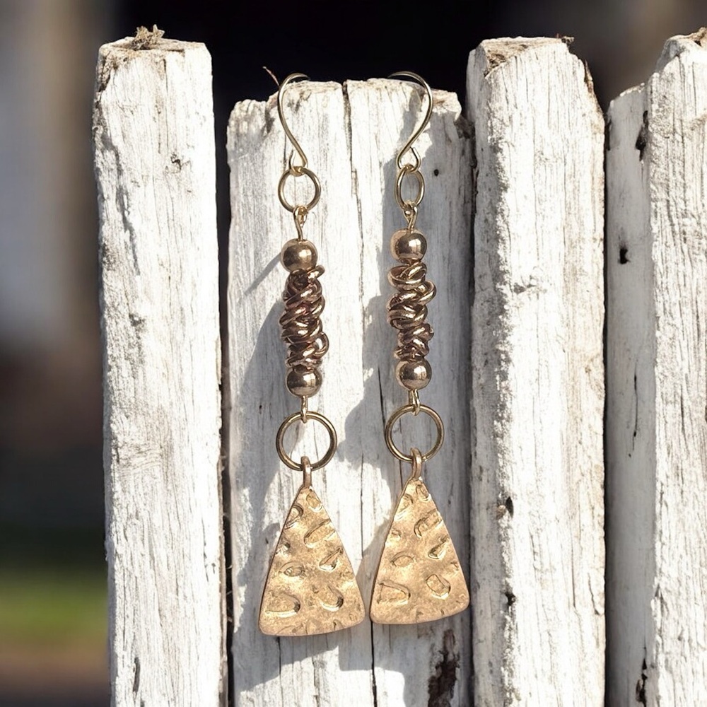 5 For $25💫Upcycled Gold Embossed Triangle Dangles
